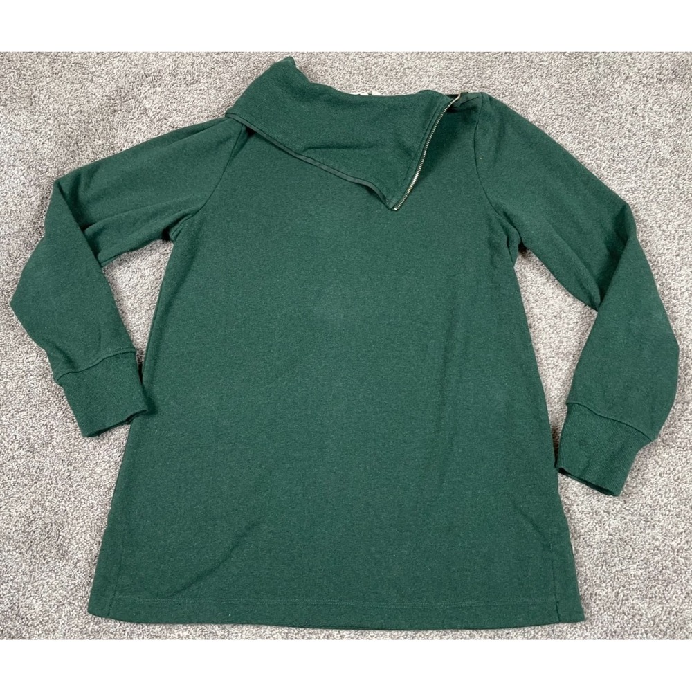 Soft Surroundings Sweater Womens Medium Green Cowl Zip Neck Casual Comfort Top